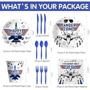 RFGBRG-Fighter Jet Pilot Birthday Party Decorations Tableware, Military Jet Airplane Aviator Party Supplies, Disposable Paper Plate, Napkin, Cup, Cutlery, Serves 24