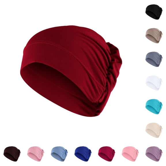 HNMKIU Women Solid Beading Ruffle Chemo Hat Wrap Cap Soft Knit Headwear for Cancer Patients Turban Style Comfortable Daily Wear Adjustable Breathable Elegant B - M