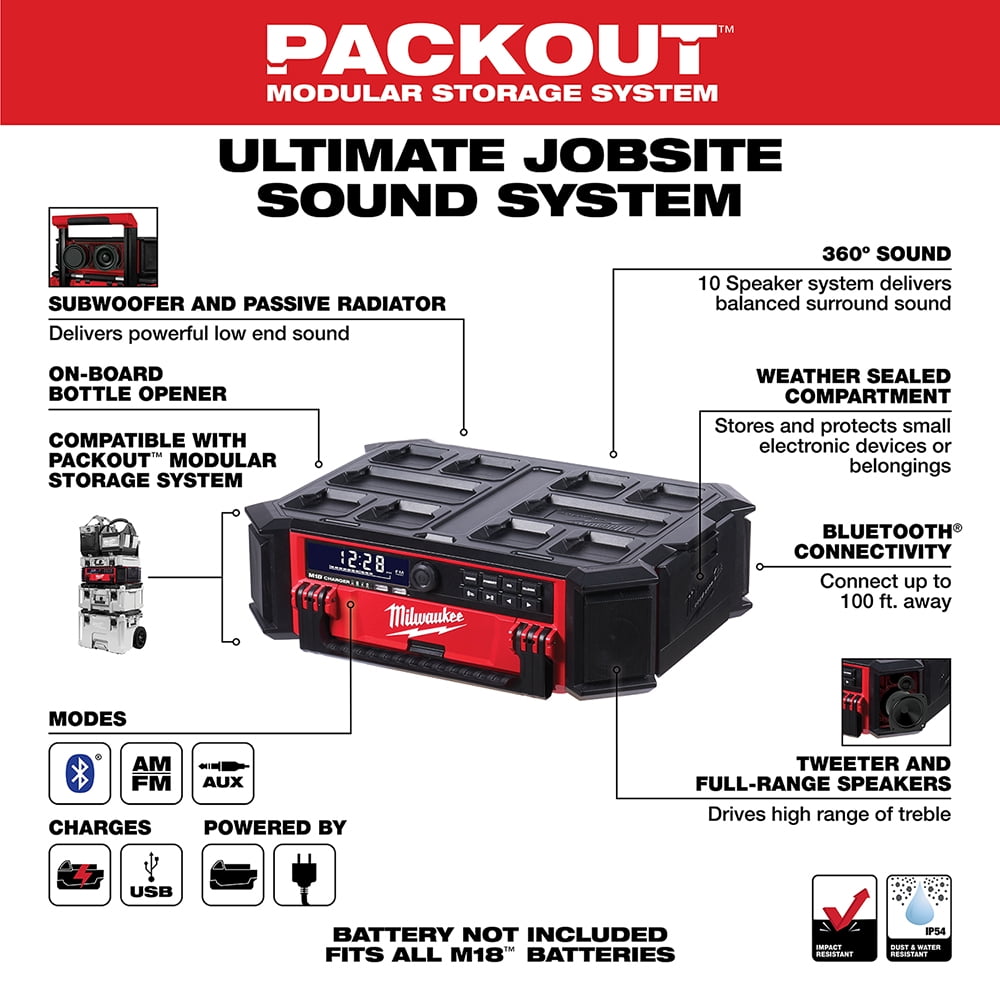 Milwaukee 18V Lithium-Ion Jobsite Audio Radio Speaker Cordless Built-In Charger