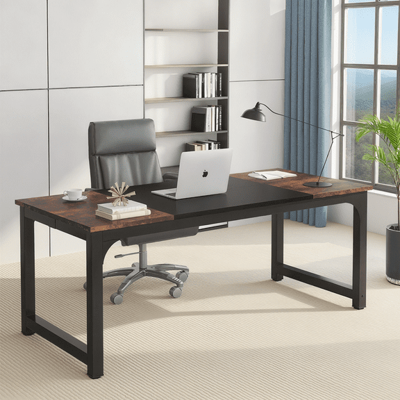 Rectangular Conference Table And Computer Desk For Meetings, Large Office Desk With Durable Engineered Wood Construction, Seats Six Comfortably