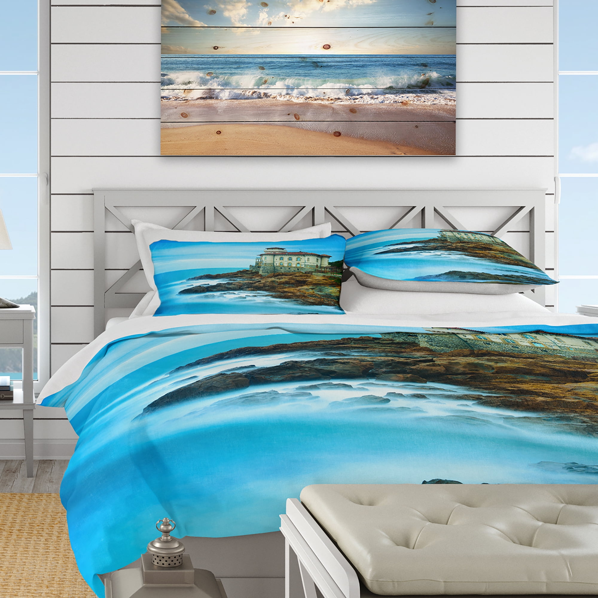 Designart 'Boccale Castle on Cliff Rock and Sea' Bohemian & Eclectic Duvet Cover Set