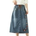 thumbnail image 4 of Spring Summer Women's Skirt Elastic Waist A-Line Skirt Embroidery Denim Retro Female Skirt Leisure Home Dailywear, 4 of 9