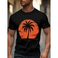 thumbnail image 2 of Men's T-Shirt Retro Orange Tropical Palm Tree Graffiti Short Sleeve Casual Tee Classic Crew Neck T-Shirt for Men, 5XL, 2 of 7