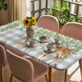 thumbnail image 3 of Spring Botanical Table Cloths for 4 Foot Rectangle Tables, Green Leaves Deers Birds Flowers Gray Plaid Patio Waterproof Elastic Fitted Tablecloths, Washable Rectangular Table Cover for Camping, 3 of 8
