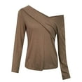 thumbnail image 6 of IROINNID Clearance Womens Long Sleeve Tops Sexy Solid Slim Fit Off Shoulder Pullover Blouse Tops,Khaki, 6 of 7