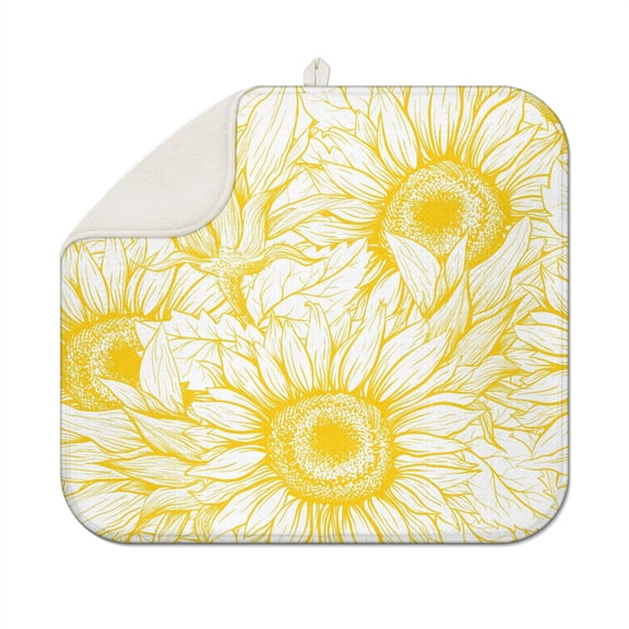 Summer Kitchen Dish Drying Pad with Sunflower Design Microfiber Foldable Rack Mat Absorbent Floral 16x18 Inch