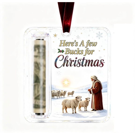romoty Christmas Tree Cash Clip Plaque, Nativity Shepherd & Lambs Acrylic Money Gift Card for Holiday Mantel & Tree Decor