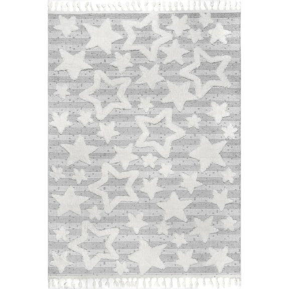 nuLOOM Raven Modern Stars High Low Shaggy Tassel Area Rug, 7' 10" x 10', Light Gray