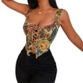 thumbnail image 6 of Douhoow Women Lace up Bustier Floral Embroidered Corset Crop Tops Vintage Sleeveless Tank Top, 6 of 9