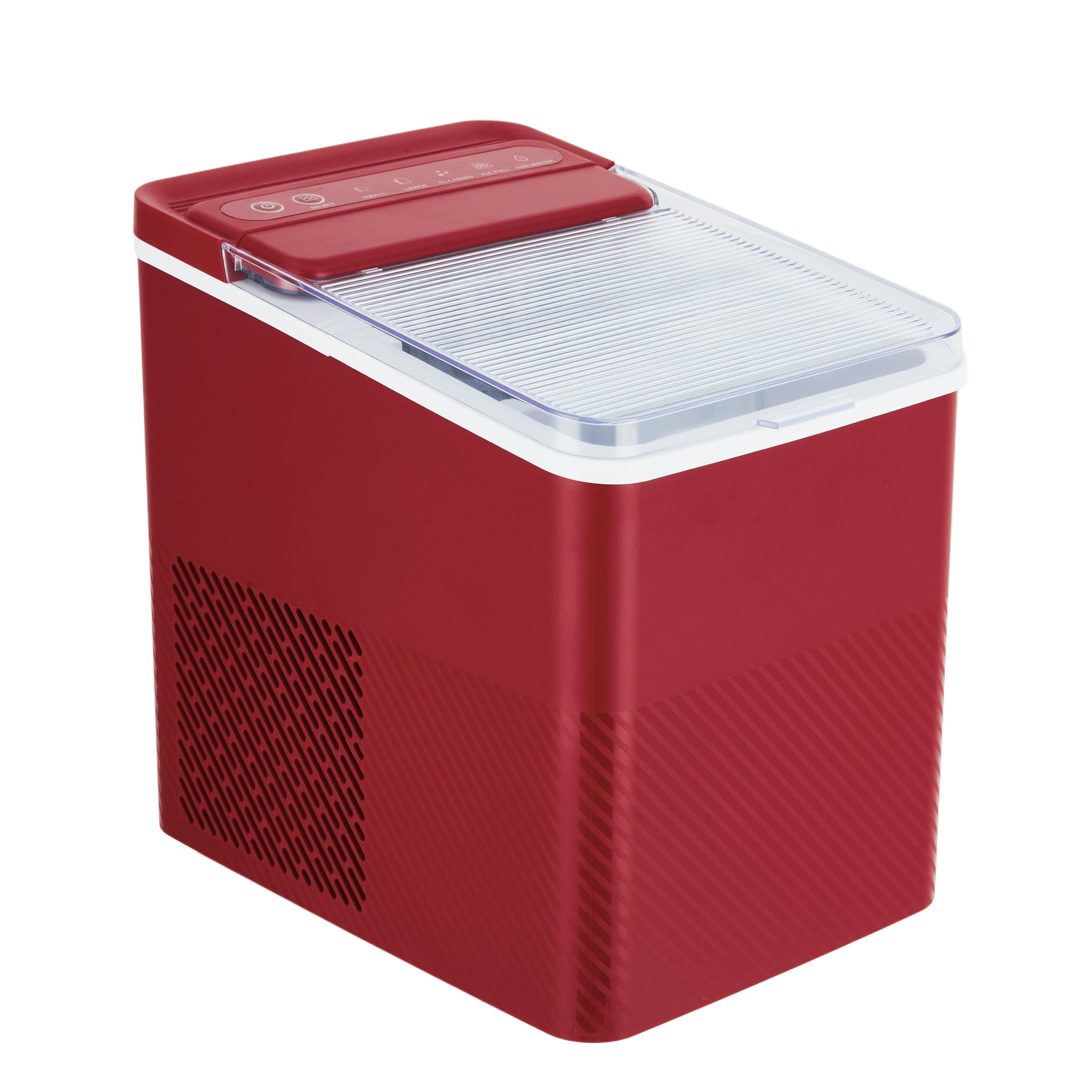 Mainstays Portable Countertop Ice Maker, 26 lbs Per Day, Compact Ice Machine with Quick Ice Cycles, No Plumbing Required, Red