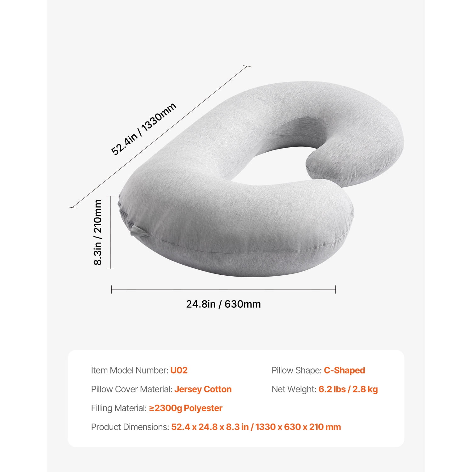 KFFKFF Pregnancy Pillow, Comprehensive Body Support Pillow in C-Shape Design, Exceptionally Soft and Airy, Detachable and Cleanable Cover, Ideal for Alleviating Discomfort in Back, Abdomen