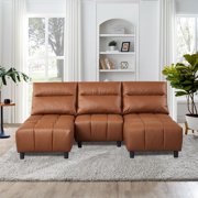 89" Modular Sofa Sectional Couch with Adjustable Seat Depth, 3 Seat with 2 Ottomans for Living Room,Apartment,Office,Studio,Modern Artificial Leather Fabric,Pet Friendly Scratch Resistant