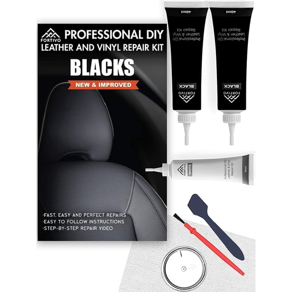 Black Leather and Vinyl Repair Kit - Furniture, Couch, Car Seats, Sofa, Jacket, Purse, Belt, Shoes | Genuine, Italian, Bonded, Bycast, PU, Pleather |No Heat Required | Repair & Restore