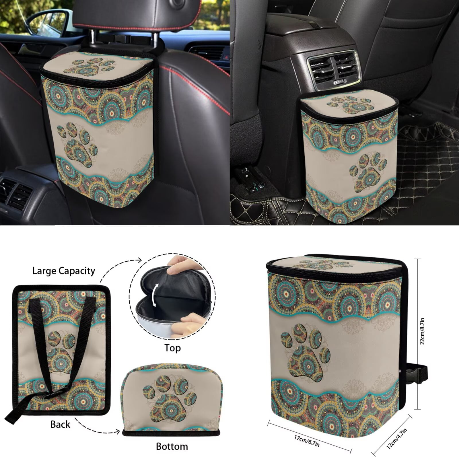 KUIFORTI 12 Pack Car Seat Cover Set Boho Paw Print Front Seat Protector Easy to Install Auto Interior Accessories for SUV Vehicle Sedan Truck Gifts for Friends