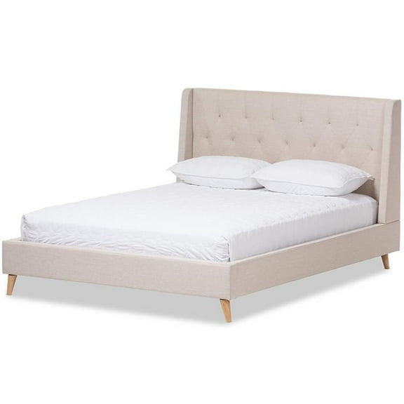 Bowery Hill Contemporary Tufted Queen Platform Bed in Light Beige