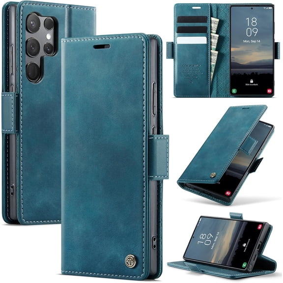 Wallet Case for Samsung Galaxy S23 Ultra Leather Wallet Flip Cover with Card Holder, Kickstand, Magnetic Closure, RFID Blocking TPU Shockproof Phone Case Compatible with S23 Ultra