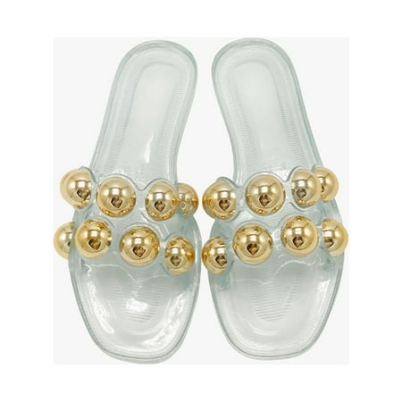 

Summer Solid Color Women s Jelly Bottom Flat Metal Ball Sandals Women s Shoes