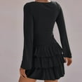 thumbnail image 6 of Stichou Womens Spring Fall Long Sleeve Mini Dress Casual Layered Ruffle Hem Short Going Out Dresses Black L, 6 of 6