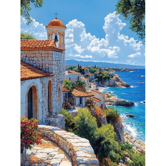 Mediterranean Coastal Village Canvas Print/Wall Art,Suitable for Living Room,Bedroom,Bathroom,Office,Hotel Decoration