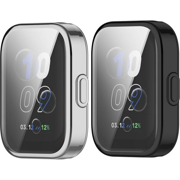 KOMI Compatible with Amazfit Bip5 Unity A2324 Screen Protector Case Cover Replacement All- Around Plating Process Metal Color TPU Shockproof Case Guard Thin Bumper Shell (Silver,Black)