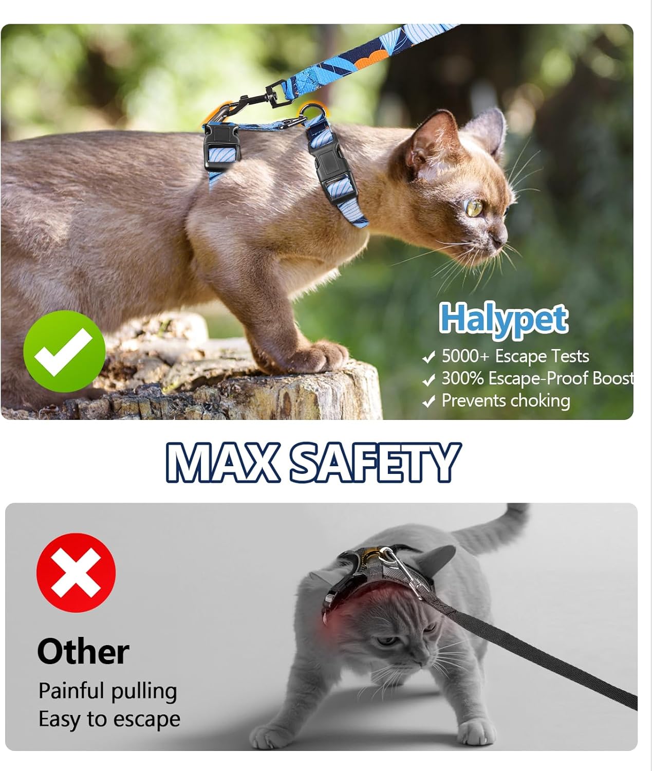 Cat Harness and Leash Set, Escape Proof [3 in 1 Adjustable & Lightweight] Cat Harness, Safe Kitten Harness for Large Cats Comfortable Soft, Easy to Wear, Walking Outdoor Travel, Medium