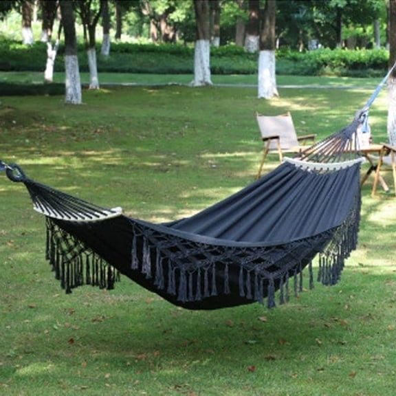 This Handmade Portable Hammock for Two Features Thickened And Widened Double-Layer Canvas Material, a Non-Slip Design, And Bohemian Tassels. It'S an Ideal Choice for Outdoor Patios And Camping