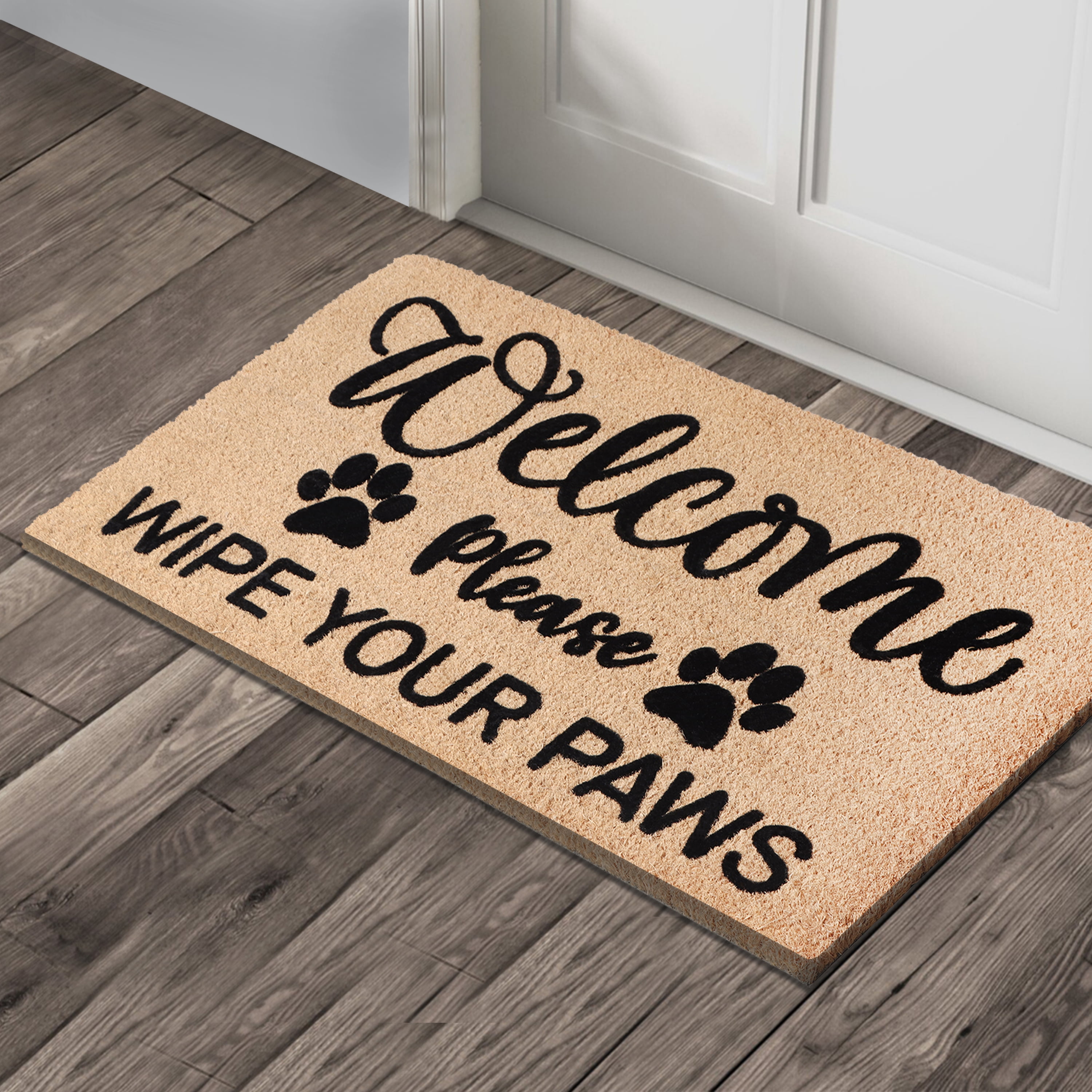 A1HC Natural Coir Flocked Welcome Paws Doormat, 18"x30", Durable & Non-Slip