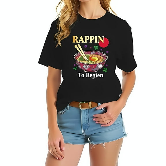 Whimsical Ramen Graphic Tee - "RAPPIN' To Regien" Short-Sleeve T-Shirt for Casual Style