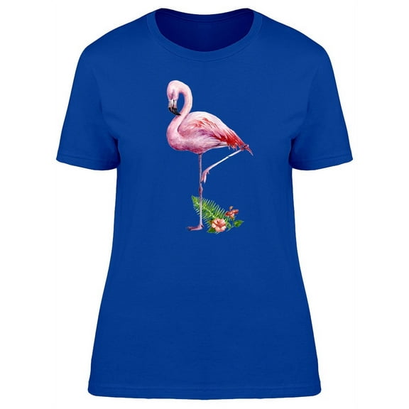 Hibiscus And Watercolor Flamingo T-Shirt Women -Image by Shutterstock, Female Large