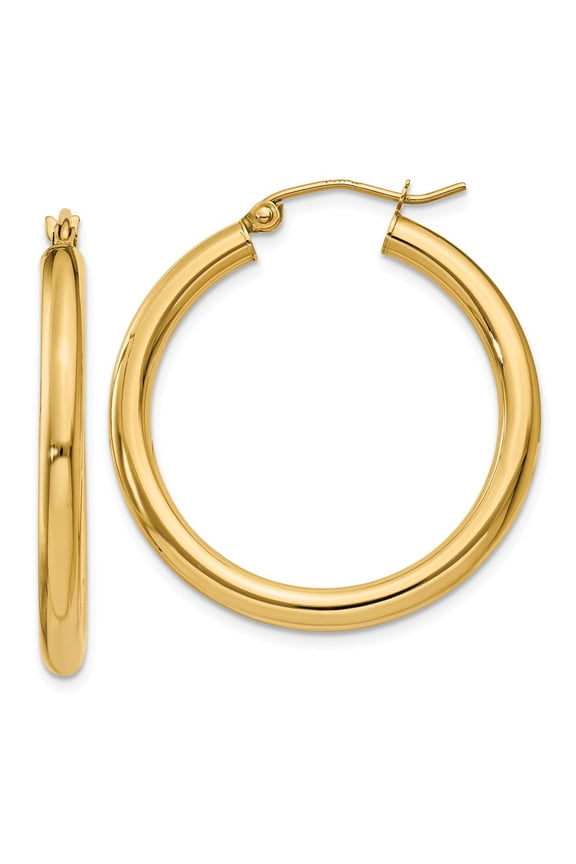 14k 3mm Light Tube Hoop Earrings