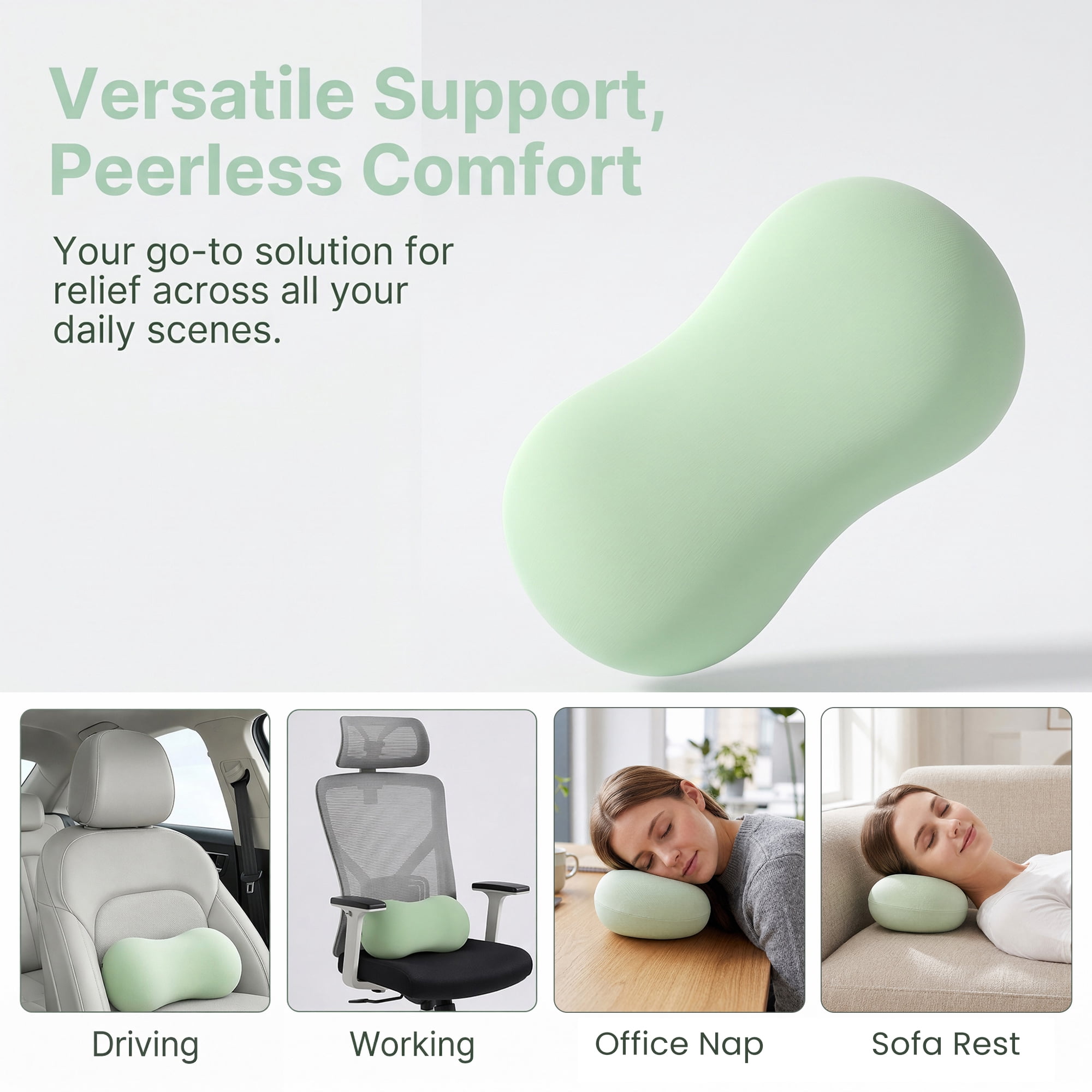Neck Pillow Travel Pillow Cotton Cervical Support for Airplane Green 9.4" x 5.1"