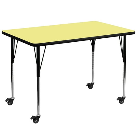 UPC: 0847254080996 | Flash Furniture Wren Mobile 36 W x 72 L Rectangular Yellow Thermal Laminate Activity Table – Standard Height Adjustable Legs
