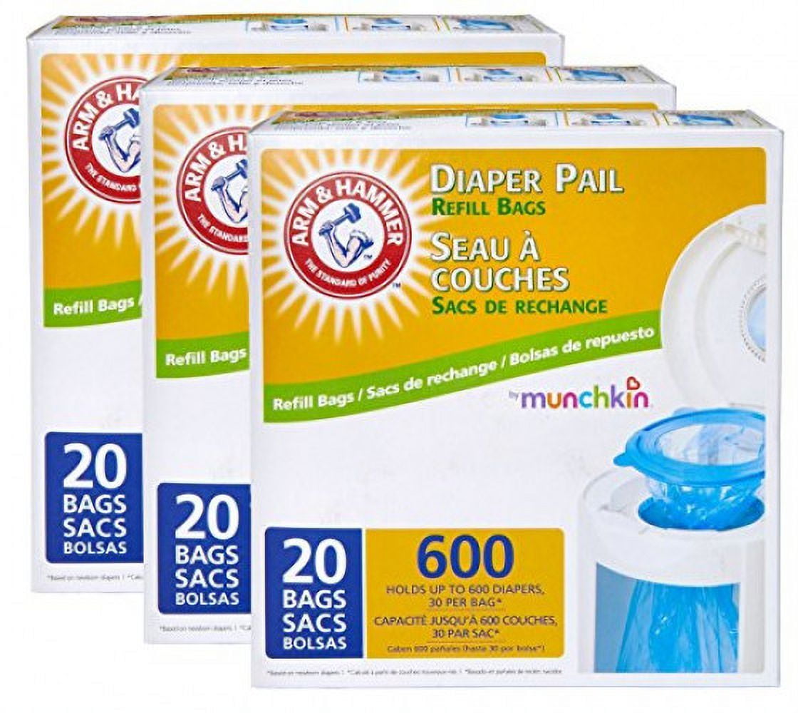 Munchkin Arm & Hammer Diaper Pail Refill Bags, 20 Count (Pack of 3