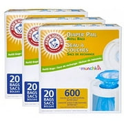 Munchkin Arm & Hammer Diaper Pail Refill Bags, 20 Count (Pack of 3)