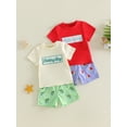 thumbnail image 3 of BemeyourBBs Toddler Baby Boys Fishing Outfit Infant Baby Boys Summer Clothes Short Sleeve Fishi Sailboat Embroidery Letters T-shirt with Pockets Striped Plaid Shorts Set, 3 of 9