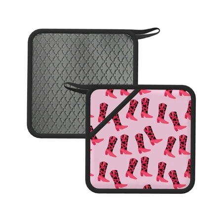 

2PCS Pot Holders for Kitchen - Heat Resistant Silicone Pot Holders with Hanging Loop pink cowgirl red boots Western Non Slip Oven Hot Pads Potholders for Decor Baking Cooking Kitchen