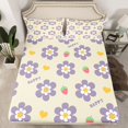 thumbnail image 2 of Homewish Cartoon Daisy Blossom Queen Sheet Sets,Cute Flower Strawberry Flat Sheet,Purple Beige Queen Fitted Sheet For Girls Kids,Microfiber Bedroom Decor,4 Pieces, 2 of 7