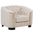thumbnail image 2 of Accent Chair, Modern Velvet Single Sofa Chair with Button Tufted Backrest and Armrest, Upholstered Living Room Chair with Thick Removable Seat Cushion and Solid Wood Legs, Beige, 2 of 7