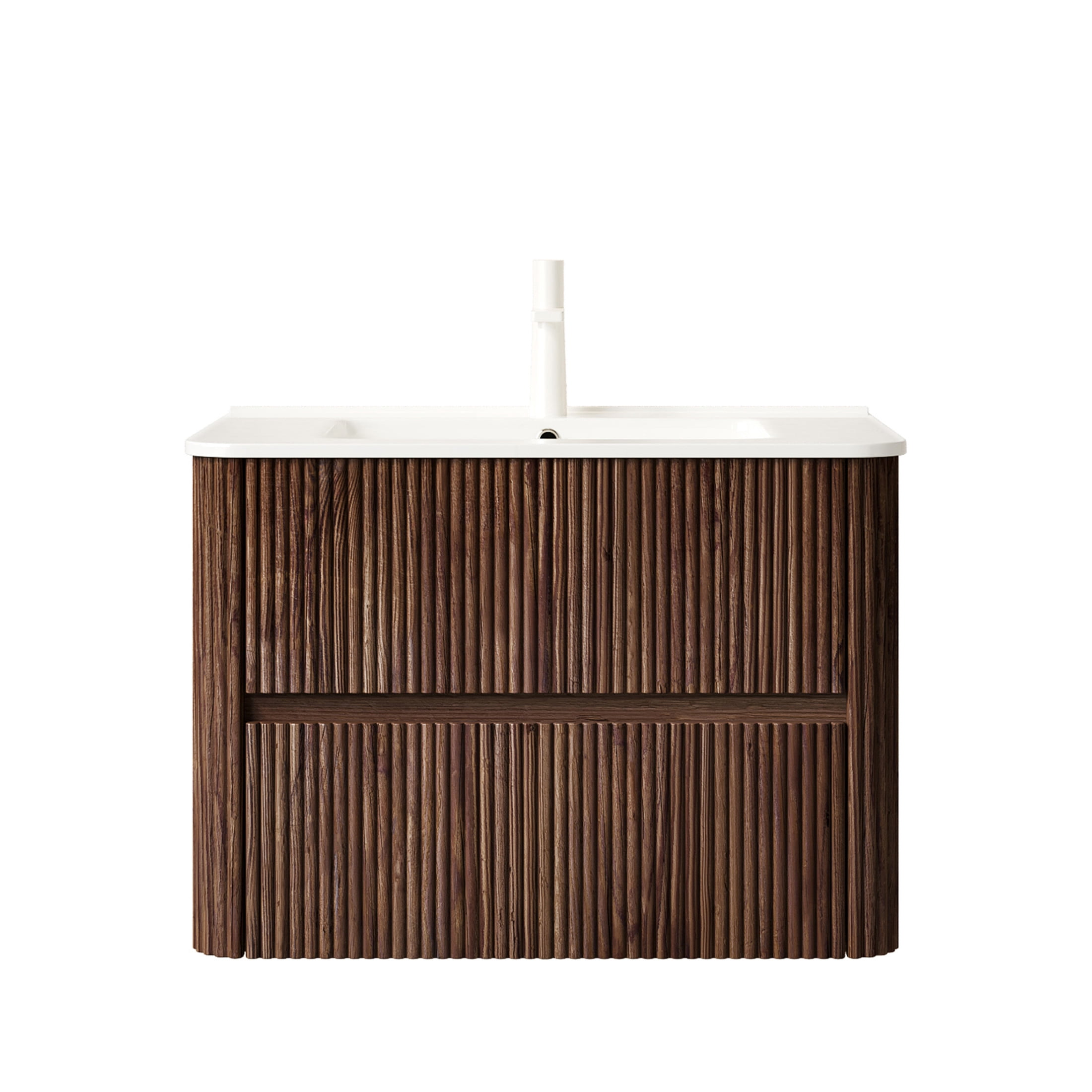 Noble House Noor 30" Floating Bathroom Vanity with Seamless Ceramic Basin, Retro Soft-Close Drawers, Walnut