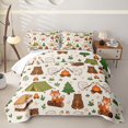 thumbnail image 2 of Manfei Cartoon Bear Fox Quilt Full 3-Piece,Happy Camping Full Bedspread Sets,Cream Green,1 Coverlet and 2 Pillowcases, 2 of 7