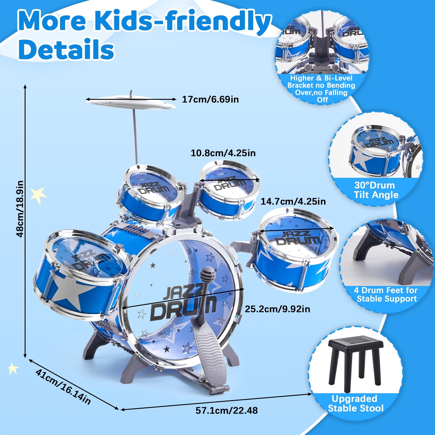 Zacro Kids Drum Set for Toddlers, Jazz Drum Set Musical Instrument Toys with Stools, Percussion Beginner kit for Boys Girls Toddlers Aged 2 3 4 5