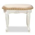 thumbnail image 2 of Bowery Hill Sand Velvet Upholstered White Wood Vanity Ottoman, 2 of 9