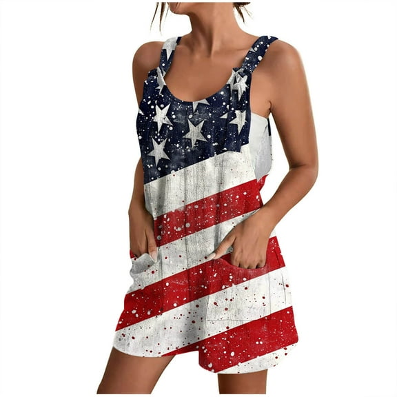 Drses Womens Summer Casual Suspender Printing Sleeveless Romper Loose Spaghetti Strap Shorts Overalls Jumpsuit with Pockets
