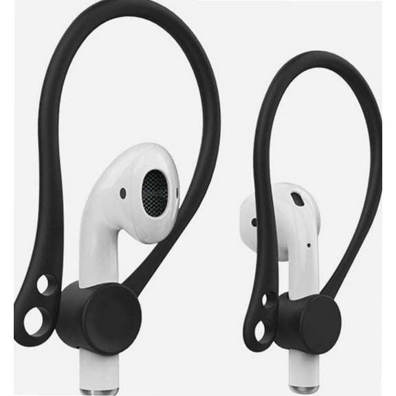 2 Pairs Comfortable Earphone Ear Hooks Silicone Earbuds Covers Anti Slip Holders Compatible with AirPods for Running Jogging Cycling (Grey/Black)