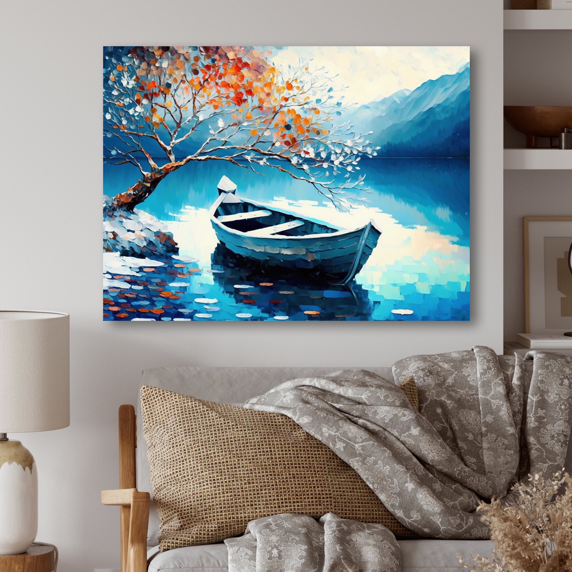 Designart Canoe On Lake In Winter Canvas Wall Art