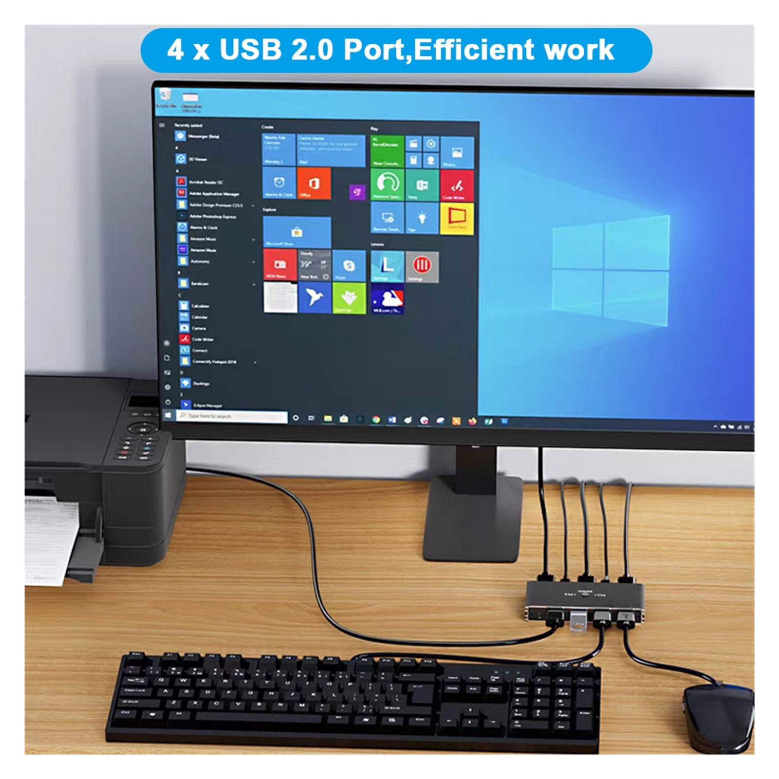 4K 60Hz KVM Switch 2 PC 1 Monitor, Ultra HD Video Hub for 4 USB Devices