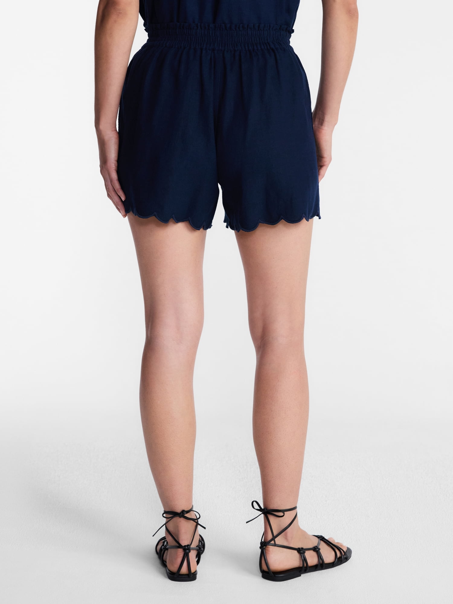 Time and Tru Women's Linen Blend Shorts with Scalloped Hem, Sizes XS-XXXL