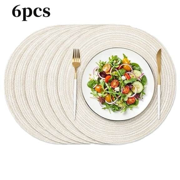 Table Placemats,Round Braided Placemats Set of 6 Non Slip Heat Resistant Cotton Polyester Table Mats Washable Place Mats for Dinner Party Table Decoration (Beige, 11.81 inch)