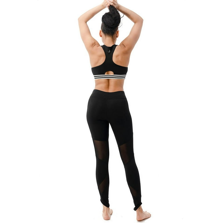 Women's Skinny Leggings Mesh Panel 4-way Stretch Sports Workout Breathable  Yoga Pants Black Female Size Medium S2bl9