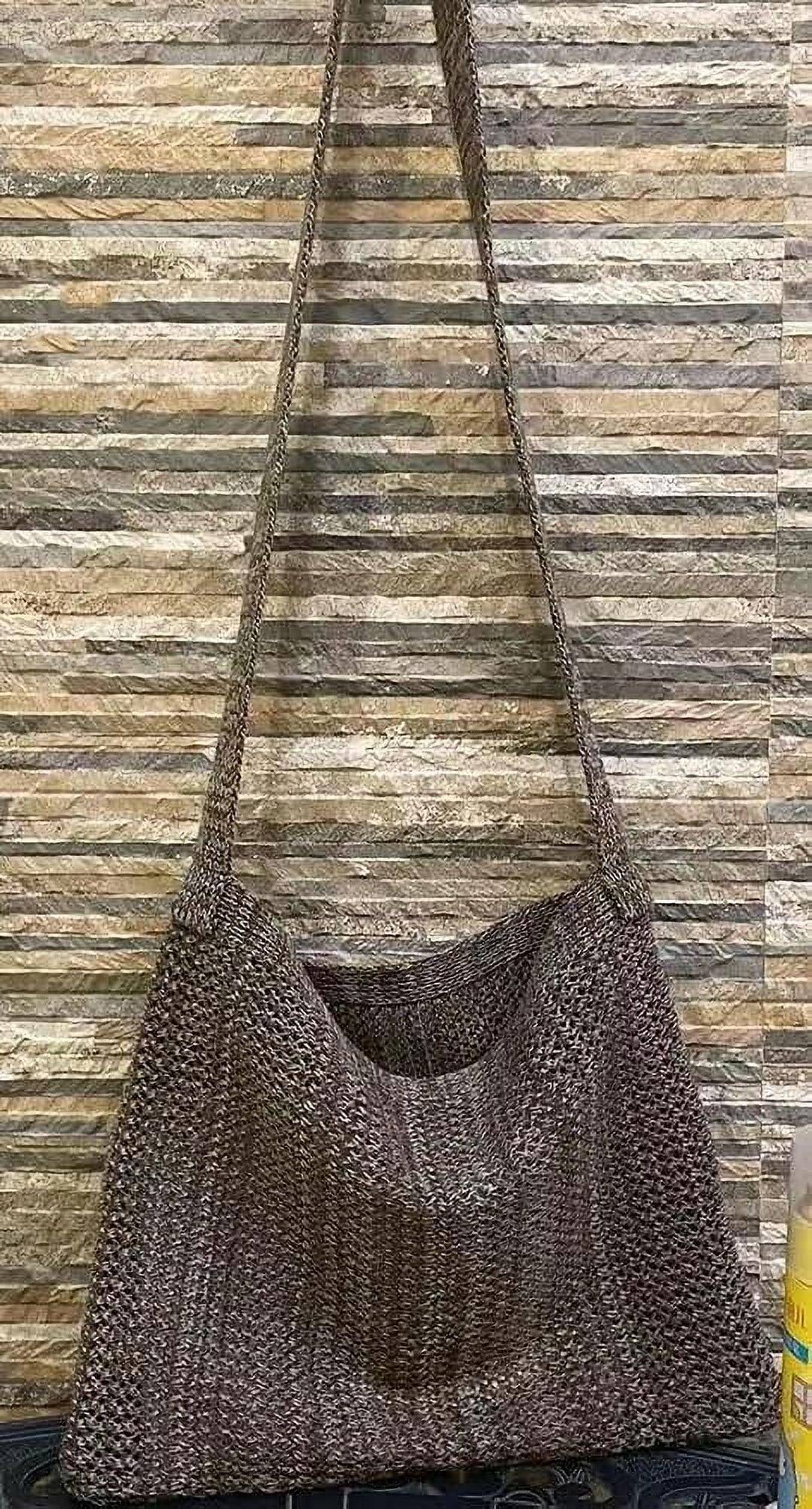 Kukuzhu Crochet Shoulder Bag Women Storage Knitting Crossbody Bag Woven Bag Simple Color Hollow Design Knitted Purse